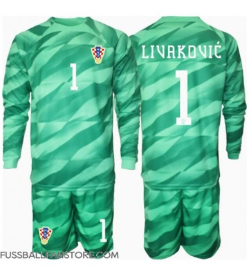 Kroatien Dominik Livakovic #1 Torwart Replik Auswärtstrikot Kinder EM 2024 Langarm (+ Kurze Hosen)